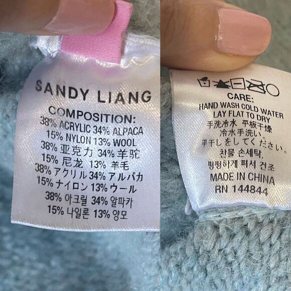 SANDY LIANG Alpaca Wool Blend Cropped Turtleneck Sweater in Blue Size 2 - Picture 12 of 13